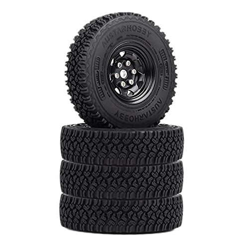 4PCS/Set 1.55 Inch Beadlock Metal Wheel Rim Rubber Tires Compatible with 1/10 RC Crawler Car Axial AX90069 D90 TF2 Tamiya CC01 LC70 (Black) - color: Black