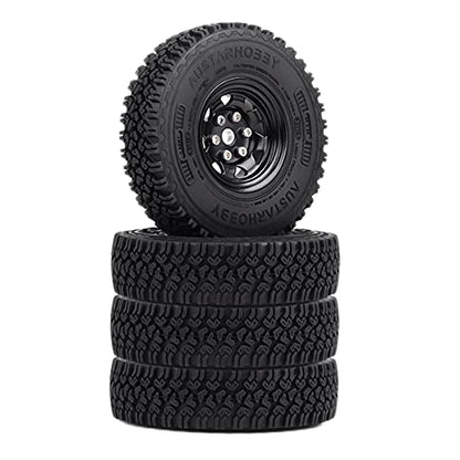 4PCS/Set 1.55 Inch Beadlock Metal Wheel Rim Rubber Tires Compatible with 1/10 RC Crawler Car Axial AX90069 D90 TF2 Tamiya CC01 LC70 (Black) - color: Black
