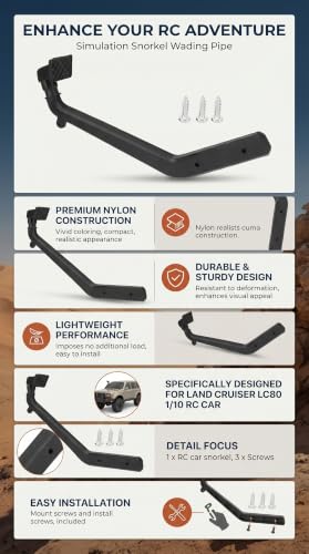 RC Car Snorkel, Durable Replacement, RC Crawler Snorkel Waterproof Design for LC80 1/10 Scale Off-Road Enthusiasts and Wet Terrain Adventures