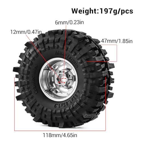 1.9" Alloy Wheels + Rubber Tires 4-Pack, Compatible with TRX4, SCX10, SCX10 III, 90046, D90 and Other Popular RC Crawler Models (blue-silver) - color: blue-silver