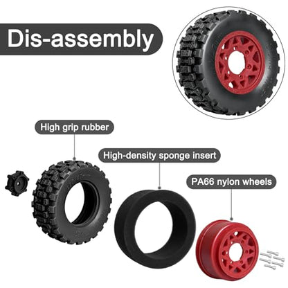LRFHL 1/10 RC Short Course Truck Tires with 12mm 14mm 17mm Hex, 4PCS | Pre-Glued, RC Off-Road Short Truck Tires, for 1/8 1/10 Arrma Senton Traxxas Slash 2WD Axial Losi Redcat - color: Black Tires+ Red Wheels