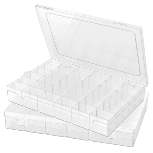 Goiio 2 Pack Plastic Organizer Container Box | 36 Grids Plastic Parts Organizer Box, for Beads, Art DIY, Crafts