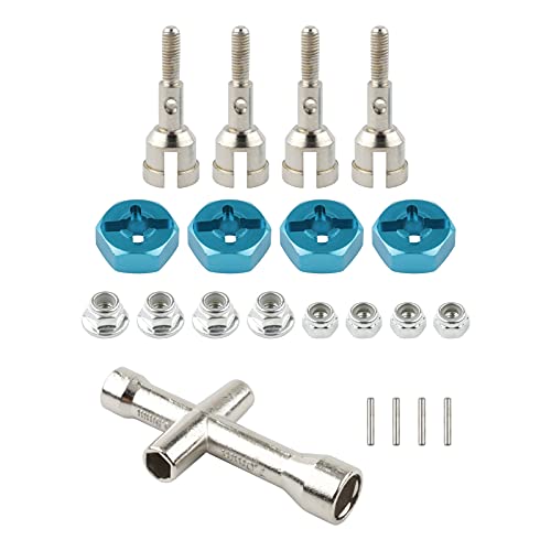 7mm to 12mm Wheel Drive Hex Convert Adapters, Set of 4 | Axle Shaft, Lock Nuts, Wrench, For 1/18 WLtoys A949 A959 A969 A979 K929 RC Cars, Upgrade to 1/10 Wheel