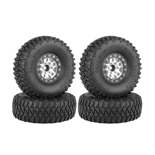 4PCS 1.55 Inch Aluminum Alloy 5Spoke Beadlock Wheel Rim Tyre and 95mm Rubber Tires Set for 1/10 RC Rock Crawler Car Upgrade Parts for Tamiya Axial AX90069 D90 TF2 CC01 LC70 (Silver+Black) - color: Silver+black