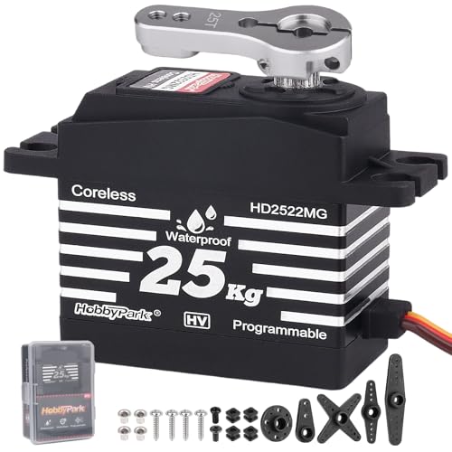 HobbyPark Waterproof RC Servo High Torque Coreless Motor Metal Gear RC Digital Servo Parts for 1/8 1/10 RC Crawler SCX10 TRX4 RC Truck RC Car Buggy RC Basher Control Angle 90°-180° (25kg Torque)