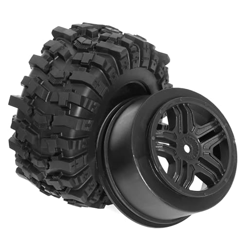 STMU 1/10 RC 12mm Hex RC Wheels and Tires （4pcs） OD 4.45''for 1/10 RC Off-Road Car Traxxas TRX4 Slash Arrma Losi Tenacity Vkar 10sc Hpi RC Buggy Car (Black) - color: Black