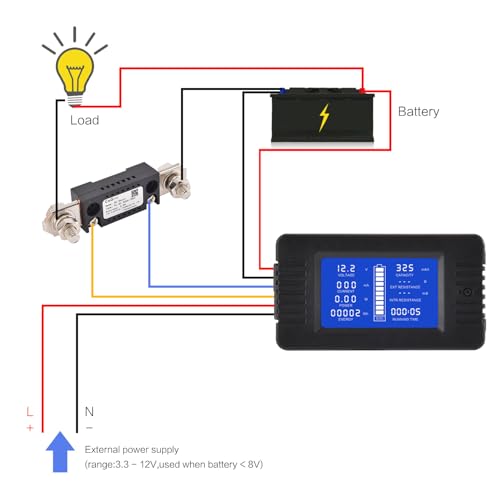 DC Multifunction Battery Monitor Meter with Shunt,0-200V,0-300A, LCD Display Digital Current Multimeter Voltmeter Ammeter for Cars RV Solar,Widely Applied to 12V/24V/48V RV/Car Battery… - size: DC 300A Battery Meter