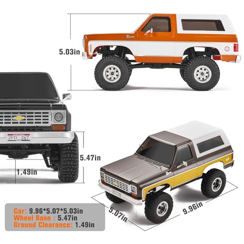 FCX24S FMS 1/24 K5 S Chevy Blazer RC Crawler Officially Licensed, Mini RC Car Pick Up Truck & SUV 2 in 1, 4WD 8km/h 2 Speeds Switch, Off-Road RC Model with LED Lights for Adults (Orange) - color: Orange