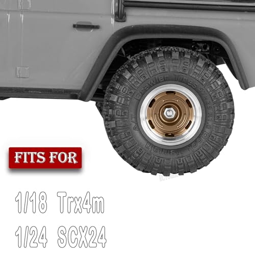 RC 1.0 Inch Beadlock Aluminium Alloy Wheel Tires&Wheels Rim for 1/24 1/18 Axial SCX24 Trx4m RC Crawler Car.4PCS（Bronze) - color: Bronze- (RC Wheels Tires)