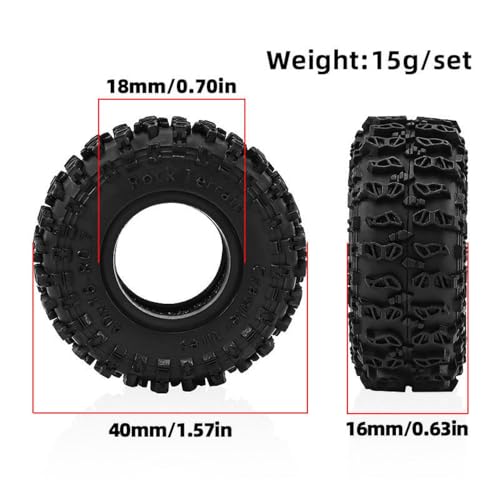 0.7 RC Crawler Tires OD 1.57" 1/30 Super Soft Rubber All Terrain Tyres For 1:30 1/32 Rock Mud Crawler Car Axial SCX30 Upgrades Parts 0.7" inch Beadlock Wheels Rims 4PCS