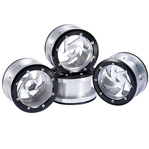 2.2'' Alloy Beadlock Wheel Rims for Axial Wraith SCX10 4WD D90 1/10 RC Car (Silver-Black)