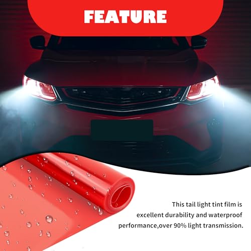 12×47 Inch Car Headlight Tint Film,Self-Adhesive Tail Light Tint Film Kit with Squeegee & Cutter,Universal Taillight Tints Films Automotive Exterior Accessories for Car Fog (Red) - color: Red