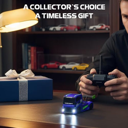 ARRIS 1/87 Micro Desktop RC Drift Car 4WD with Semi-Proportional Control | 12-Step Baked Paint, LED Lights, High Detail Scale Model, Pocket Size Fun - color: Magic Purple