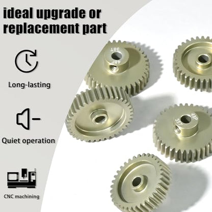 5Pcs 48P Aluminum Alloy Pinion Gear Set 3.175mm 33T 34T 35T 36T 37T Motor Pinion Gear W M4 Screw and Hex Key, Fit 3.175mm (1/8-Inch) Shaft, for Arrma HPI Kyosho Losi Axial Traxxas Tamiya 1/10 RC Car - size: 48P-P-3.175mm-33-37T