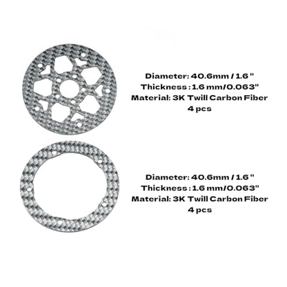 1.6" (40.6mm) Super Wheels, Carbon fibre Beadlock Wheel fit for SCX24 TRX4M FCX24 FCX24M CR18P 1/24 1/18 RC Crawlers Upgrade, Style A, Silver - color: Silver, size: Style A