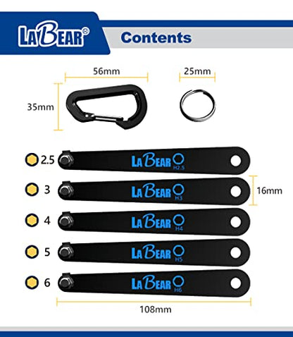 Metric Hex Screwdriver Set, Ultra Low Profile 90°, 2.5-6mm | 10mm low-clearance access, S2 steel strength, five sizes included, carabiner storage for bike and repair kits - size: Metric HEX
