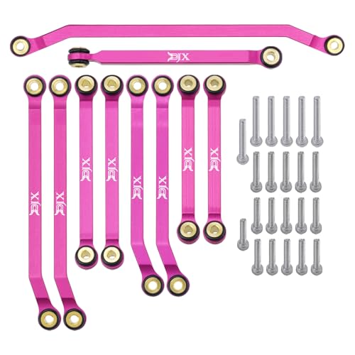 DJX 10PCS Aluminum High Clearance Links Set Front and Rear Link with Steering Link for Redcat Ascent-32 1/32 Scale RC Rock Crawler Car Upgrades Parts (Pink) - color: Pink