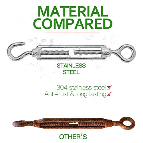 6PCS M6 Hook & Eye Turnbuckle 304 Stainless Steel Turnbuckle Wire Rope Tension Heavy Duty Turnbuckles for Cable Railing Wire Rope Hardware Kit (M6, Hook & Eye) - style: Hook & Eye-M-6