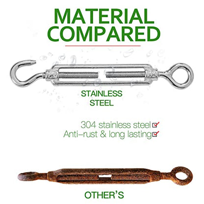6PCS M6 Hook & Eye Turnbuckle 304 Stainless Steel Turnbuckle Wire Rope Tension Heavy Duty Turnbuckles for Cable Railing Wire Rope Hardware Kit (M6, Hook & Eye) - style: Hook & Eye-M-6