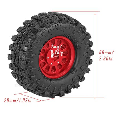 Rc 1.3 Beadlock Wheel Tires/Wheel Rims for 1/24 1/18 SCX24 TRX4M RC Crawler Car,Aluminum 1.3 Beadlock Wheels and Tires,Rc Tires with Foam Inserts,Red(4PCS) - color: Red - (Rc Wheels Tires)