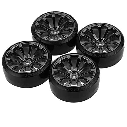 RC Plastic Wheel and Tire Set,WONFAST RC Drift Car 63mm Hard Tyres 12mm Hub Wheel for 1/10 On-Road Drifting Car Parts for HSP Tamiya HPI Kyosho TT02 (Black) - color: Black