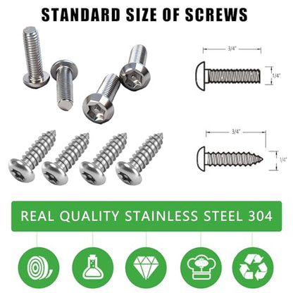 3rd-Gen Upgraded Anti Theft License Plate Screws Kit, Rustproof Stainless Steel License Plate Bolts, M6 (1/4") Fasteners with Caps, Front & Rear Mounting Hardware for Car, Truck, Motorcycle