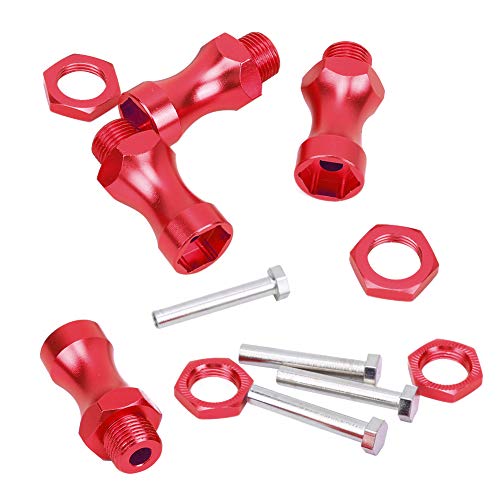 12Pcs Aluminum Alloy RC Wheel Hub Adapter, 1/10 to 1/8 RC Model Car Part, 12mm to 17mm Hex Drive Hub Coupling with 30mm Wheel Extension for Off - Road RC Trucks (Red) - color: Red