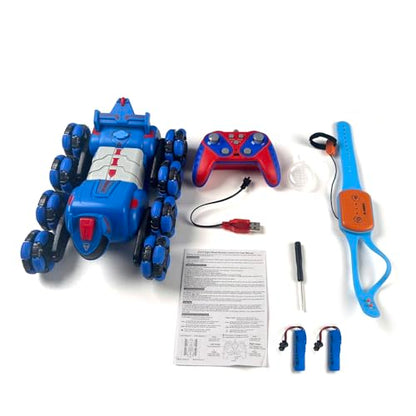 Remote Control Car, Gesture Sensing RC Stunt Car, 8WD Transform Robotdog Climbing Toys with Spary and Light, 360° Rotating, 2.4GHz 8 Wheels RC Cars with 2 Batteries (Blue) - color: Blue, size: 2 Batteries