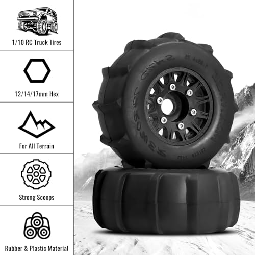 Pre-Glued Sand & Snow Paddle Wheel Tires for Slash Senton 1/10 RC Truck | 12mm/14mm/17mm Hex, Fits 1/10 RC Truck, for Arrma Sentons Slash Tires Axial Redcat Rc4wd