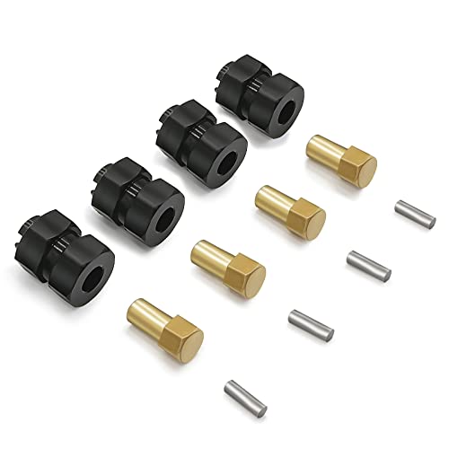 4Pcs SCX24 Aluminum 7mm Hex Wheel Hubs Extension Adaptor Combiner | Extension 4mm Wheel Drive Hub Coupler for 1/24 Axial SCX24 90081 AXI00005 AX100002 AXI00001 AXI00006 AXI00004 RC Car (Black) - color: Black