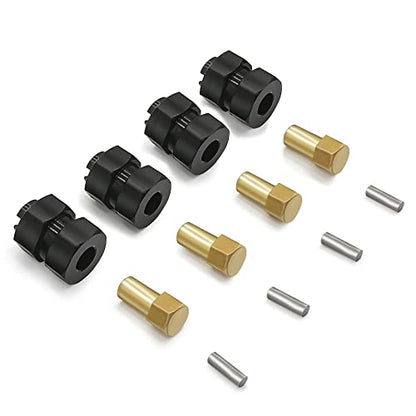 4Pcs SCX24 Aluminum 7mm Hex Wheel Hubs Extension Adaptor Combiner | Extension 4mm Wheel Drive Hub Coupler for 1/24 Axial SCX24 90081 AXI00005 AX100002 AXI00001 AXI00006 AXI00004 RC Car (Black) - color: Black