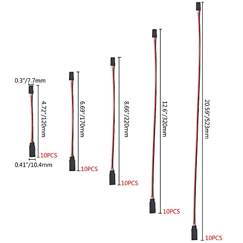 WMYCONGCONG 50 PCS Servo Extension Lead Wire Cable Male to Female 3 Pin for Futaba JR Servo Extension Connection 5 Sizes