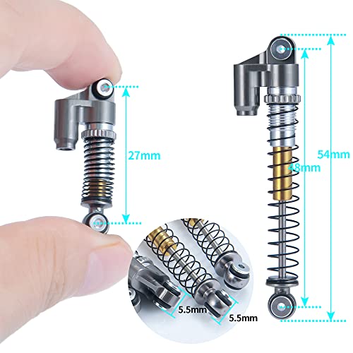 RCLIONS RC Shocks 48mm Adjustable Absorber Damper for 1:24th Axial SCX24 AXI90081 Deadbolt AXI00001 AXI00002 JLU CRC RC Crawler Car Upgrades - color: Titanium