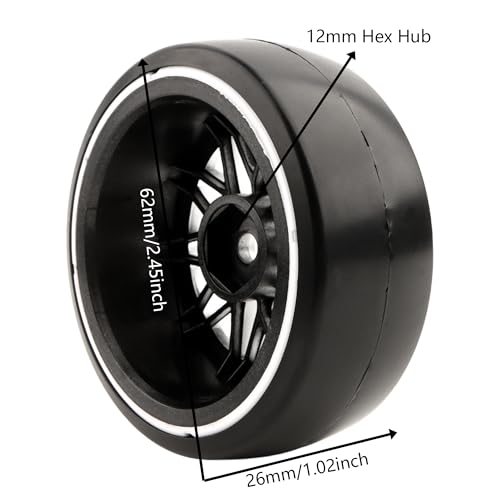 4PCS 1/10 Scale Hard Plastic RC Drift Tires - 12mm Hex Hub On-Road Touring Racing Wheels Compatible with Traxxas 4 Tec 2.0 Tamiya TT01 XV01 Kyosho WR8 Sakura WLtoys HPI Touring Racing Car