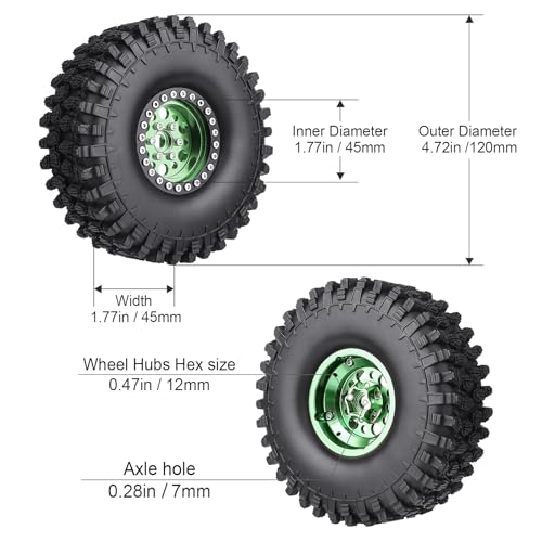 HobbyPark 120mm / 4.72inch 1.9 Crawler Tires and 1.9 Beadlock Wheels Set Foam Inserts for Axial SCX10 II III Traxxas TRX-4 Redcat Gen8 Gen7 Upgrades Replacement Parts (4-Pack) (Green&Black) - color: Green&black