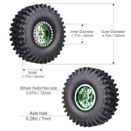 HobbyPark 120mm / 4.72inch 1.9 Crawler Tires and 1.9 Beadlock Wheels Set Foam Inserts for Axial SCX10 II III Traxxas TRX-4 Redcat Gen8 Gen7 Upgrades Replacement Parts (4-Pack) (Green&Black) - color: Green&black