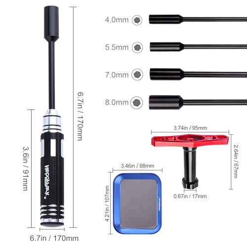 Hobbypark Hex Nut Driver Set Hexagonal Head Nut Drivers 4.0 5.5 7.0 8.0mm Hex Wrench, 17mm Wheel Wrench, RC Screw Tray RC Tools Kit for RC Car Traxxas Arrma Axial SCX10 Redcat Racing