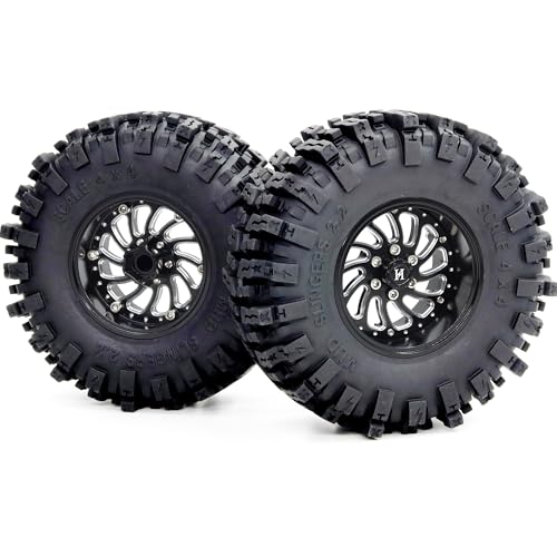 4pcs 2.2 Mud Slingers Tires 124mm Tall & Adjustable Offset 2.2 Wheels 40mm Wide Rims for RC Mud Crawler TRX4 Everest 10 SCX10 Capra Upgrades,HS701581 - color: Black