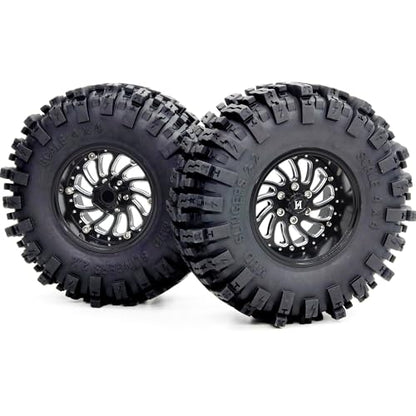 4pcs 2.2 Mud Slingers Tires 124mm Tall & Adjustable Offset 2.2 Wheels 40mm Wide Rims for RC Mud Crawler TRX4 Everest 10 SCX10 Capra Upgrades,HS701581 - color: Black
