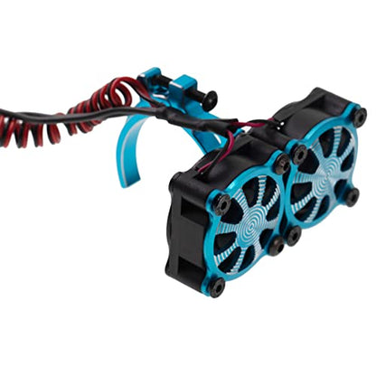 36MM Aluminum Alloy w/Double Cooling Fan Heat Sink with Temperature Control Compatible with 1/10 TRX4 SCX10 Traxxas Track HSP HPI Wltoys Himoto Tamiya 540 550 3650 3660 RC Car(Blue)