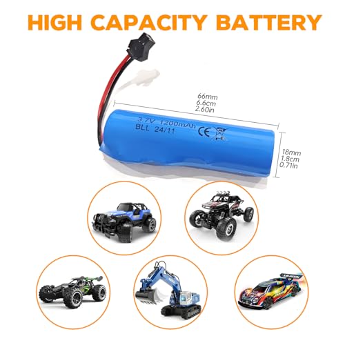 2PCS 3.7V 1200mAh Li-ion Battery SM-2P Plug with USB Charging Cable for Double Sided RC Stunt Car Truck RC Car DE68 DE44 DE45 DE58 DE49 DE57 DE70 Battery
