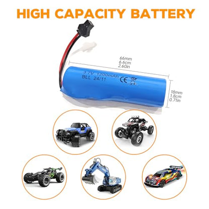 2PCS 3.7V 1200mAh Li-ion Battery SM-2P Plug with USB Charging Cable for Double Sided RC Stunt Car Truck RC Car DE68 DE44 DE45 DE58 DE49 DE57 DE70 Battery