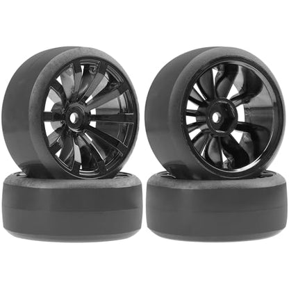 ShareGoo RC 1/10 Drift Tires W/Plastic Wheel Rims 12mm Hex Compatible with HSP Tamiya Kyosho RedCat Traxxas Sakura WLtoys 3Racing 1/10 RC On-Road Racing Touring Car (Black) - color: Black