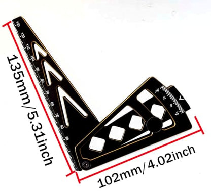 RC Car Camber Gauge Adjustable Wheel Rim Camber Gauge for 1/10 1/8 Crawlers | Durable metal construction with clear markings, adjustable rim alignment tool, pocket-sized design, fits 1/8 & 1/10 RC Cars - color: Black+gold