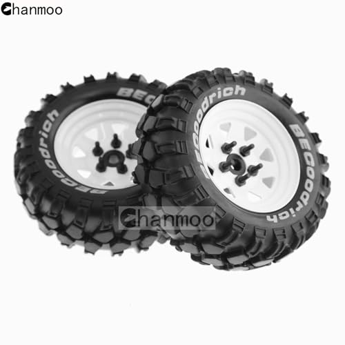 1.9 RC Crawler Tires And Metal Beadlock Wheels Rims 12mm Drive Adaptors 1:10 Soft Mud Tyres For 1/10 Rock Crawler Car Traxxas TRX4 D90 TF2 Axial Redcat Gen8 SCX10 Tamiya CC01 4PCS (White) - color: White