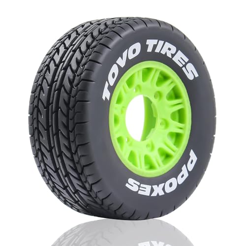 1/10 1/8 RC Short Course Truck Tires OD 4.33" and Wheels 12mm 14mm 17mm Hex for 1:8 1:10 Scale Off Road Truck Car Traxxas Slash 2WD 4×4 Rc4wd Arrma Senton Axial Losi Redcat 4PCS (Green) - color: Green