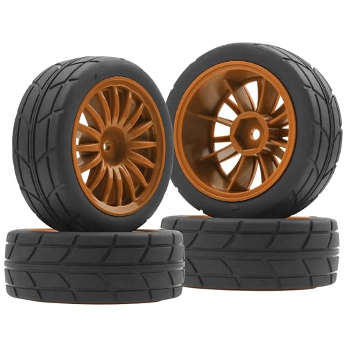 4Pack Vgoohobby OD70mm RC 1/10 On Road Rubber Tires w/Plastic Wheel Rims 12mm Hex Compatible with HSP HPI Redcat Tamiya Traxxas Kyosho 1/10 RC On Road Racing Touring Car (Brown) - color: Brown