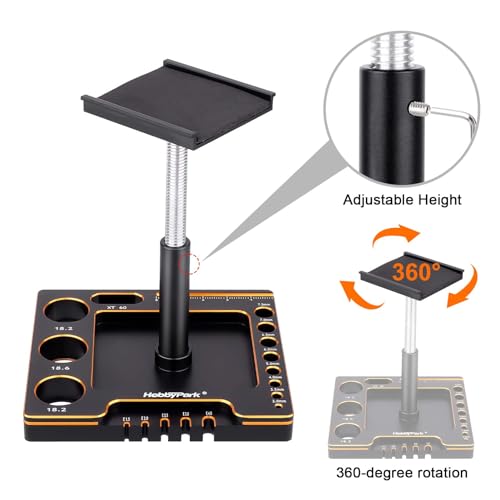 Hobbypark 1/18 1/24 RC Crawler Work Stand 360 Degree Rotation Lift Or Lower RC Car Repair Workstation for TRX4M TRX4MT Axial SCX24 AX24 FCX24 Tools (Unassembled) (Black-Gold)