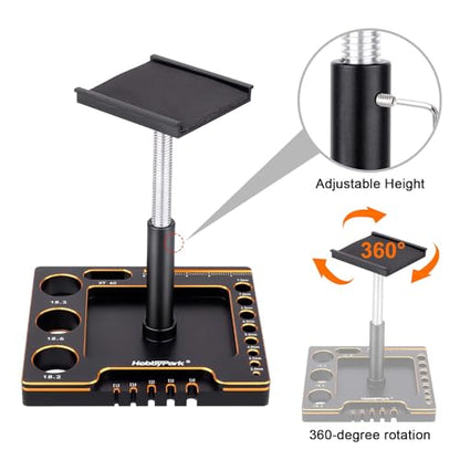 Hobbypark 1/18 1/24 RC Crawler Work Stand 360 Degree Rotation Lift Or Lower RC Car Repair Workstation for TRX4M TRX4MT Axial SCX24 AX24 FCX24 Tools (Unassembled) (Black-Gold)