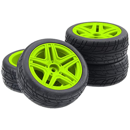 OD2.75'' 12mm Hex Hub Wheel Rims Nylon & Rubber Tires Compatible with HSP Tamiya HPI Kyosho Traxxas WLtoys 1/10 1/12 On-Road Touring Car,Wltoys 144001 Traxxas 1/16 Slash RC Buggy (Green) - color: Green